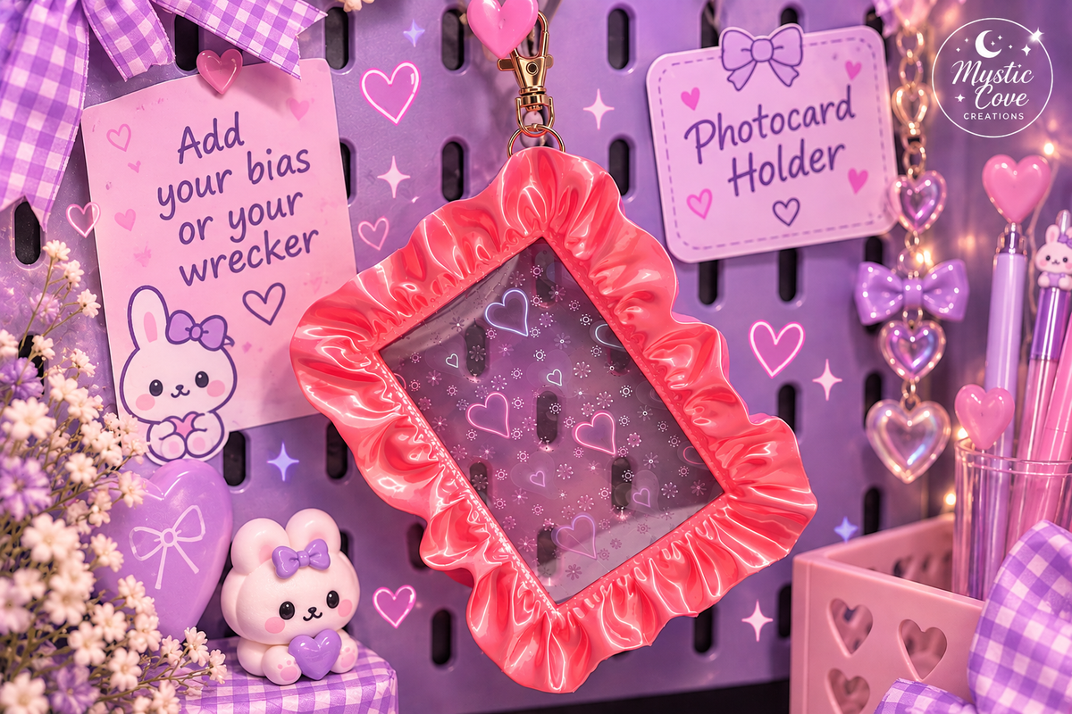 Ruffle Photocard Holder Keychain with holographic sleeve