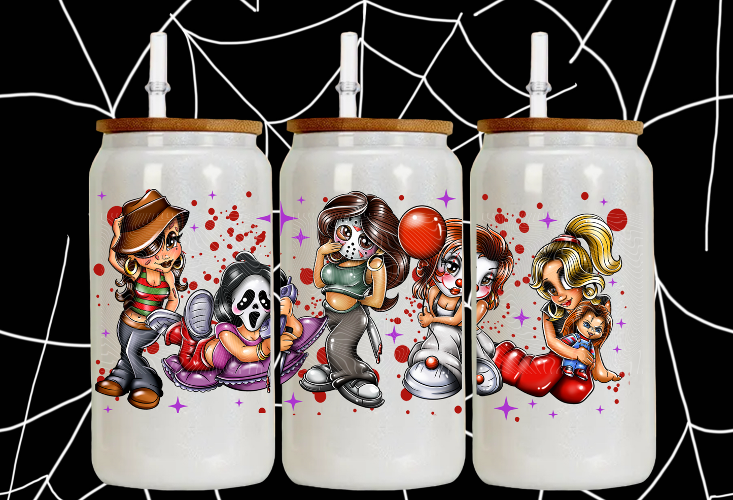 16oz White Shimmer Halloween Home Girls Glass Can