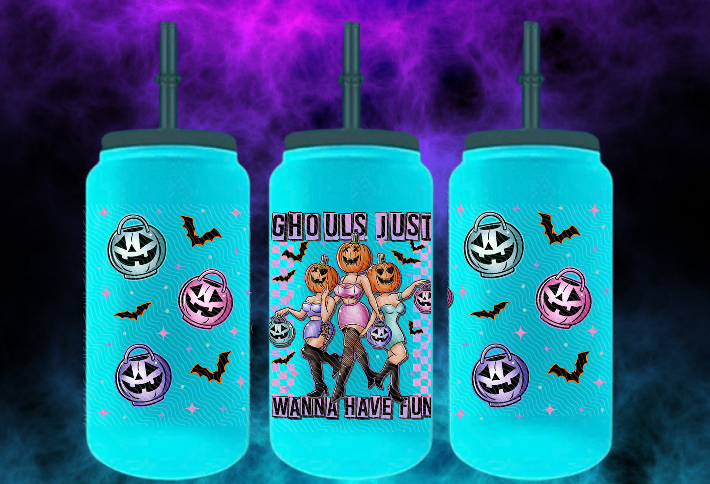 Glow in the dark 16 oz stainless steel Ghouls Just Wanna Have Fun can tumbler