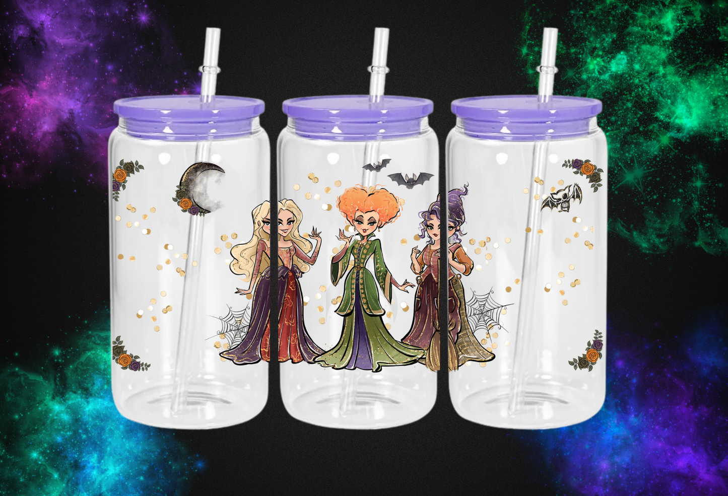 Sister Trio Witches 16 oz Glass Can