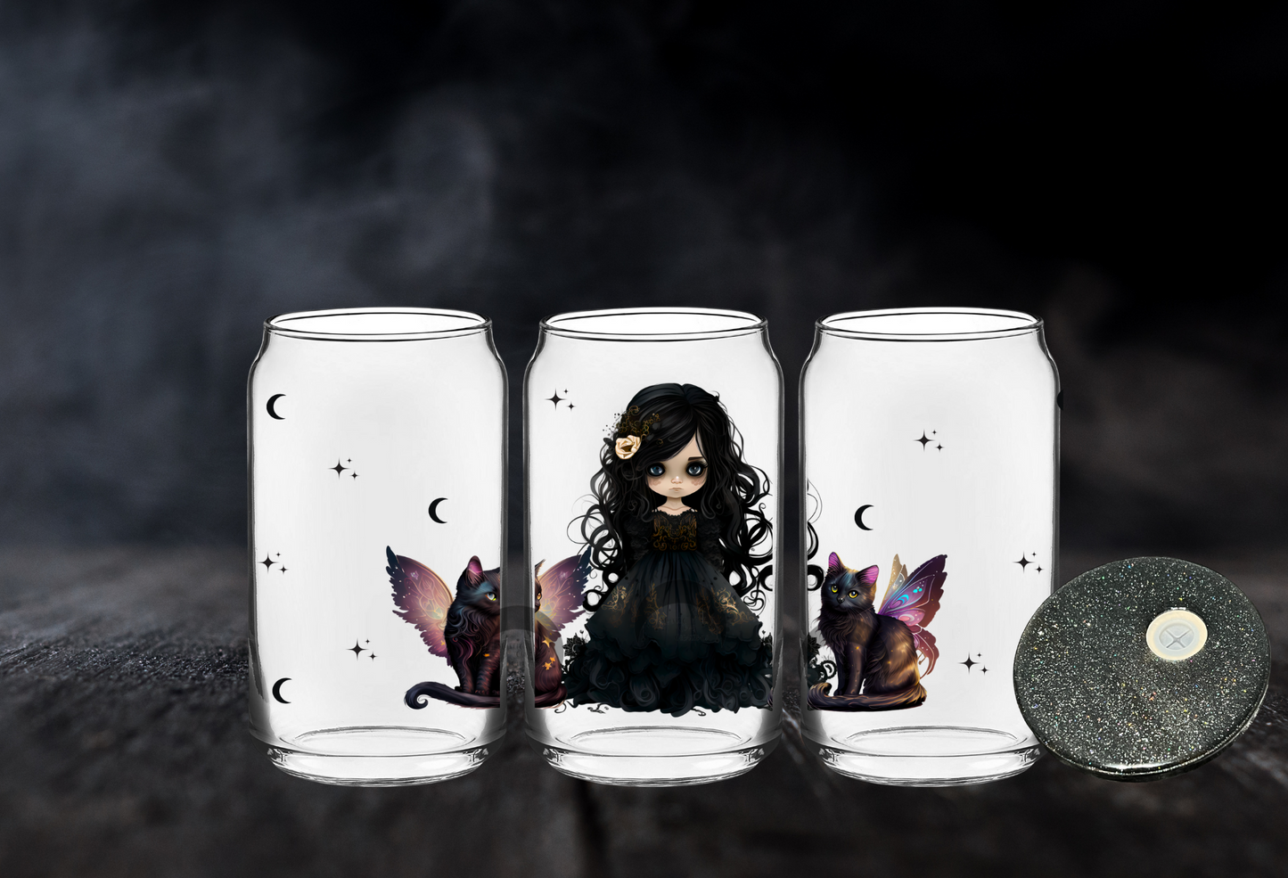 16 oz Gothic Princess & Familiars Glass Can