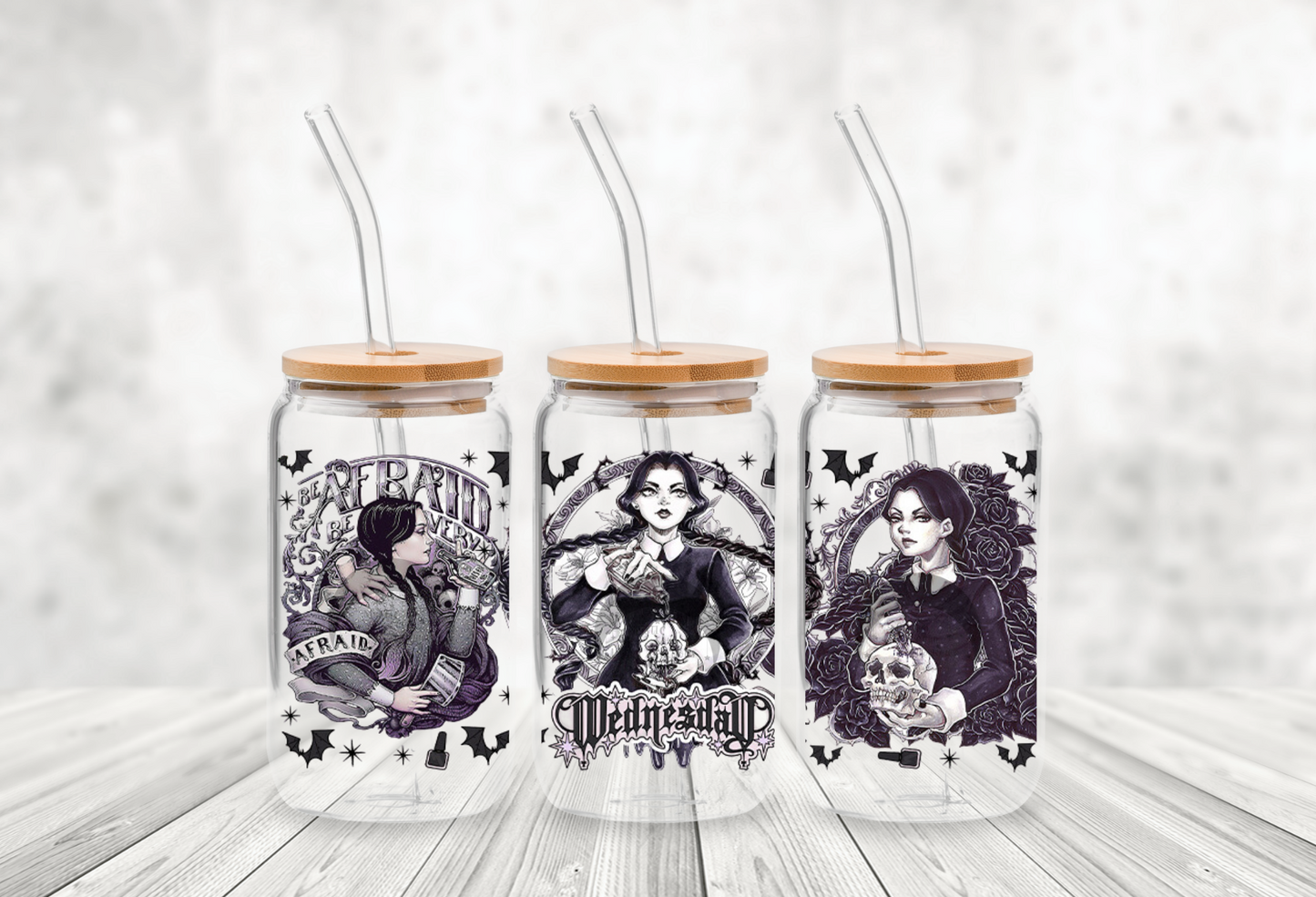 16 oz Black & White Wednesday Glass Can