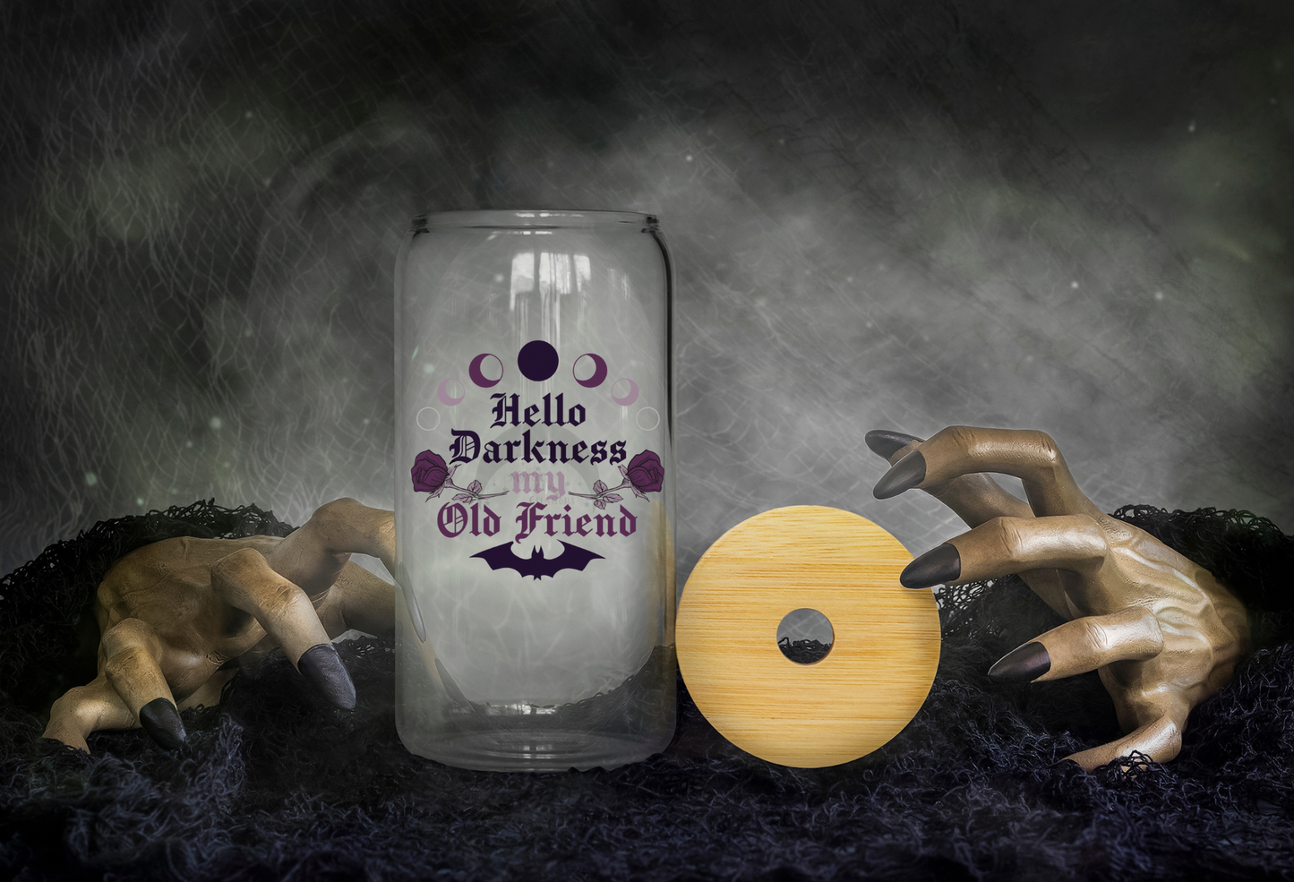 Imagen única de lata de cerveza de vidrio de 16 OZ "Hola oscuridad, mi viejo amigo"