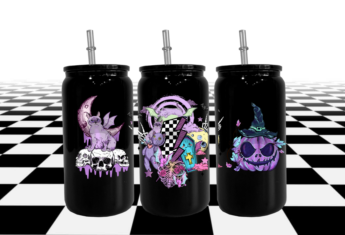 Creepy Pastel Halloween 16 oz Glass Can