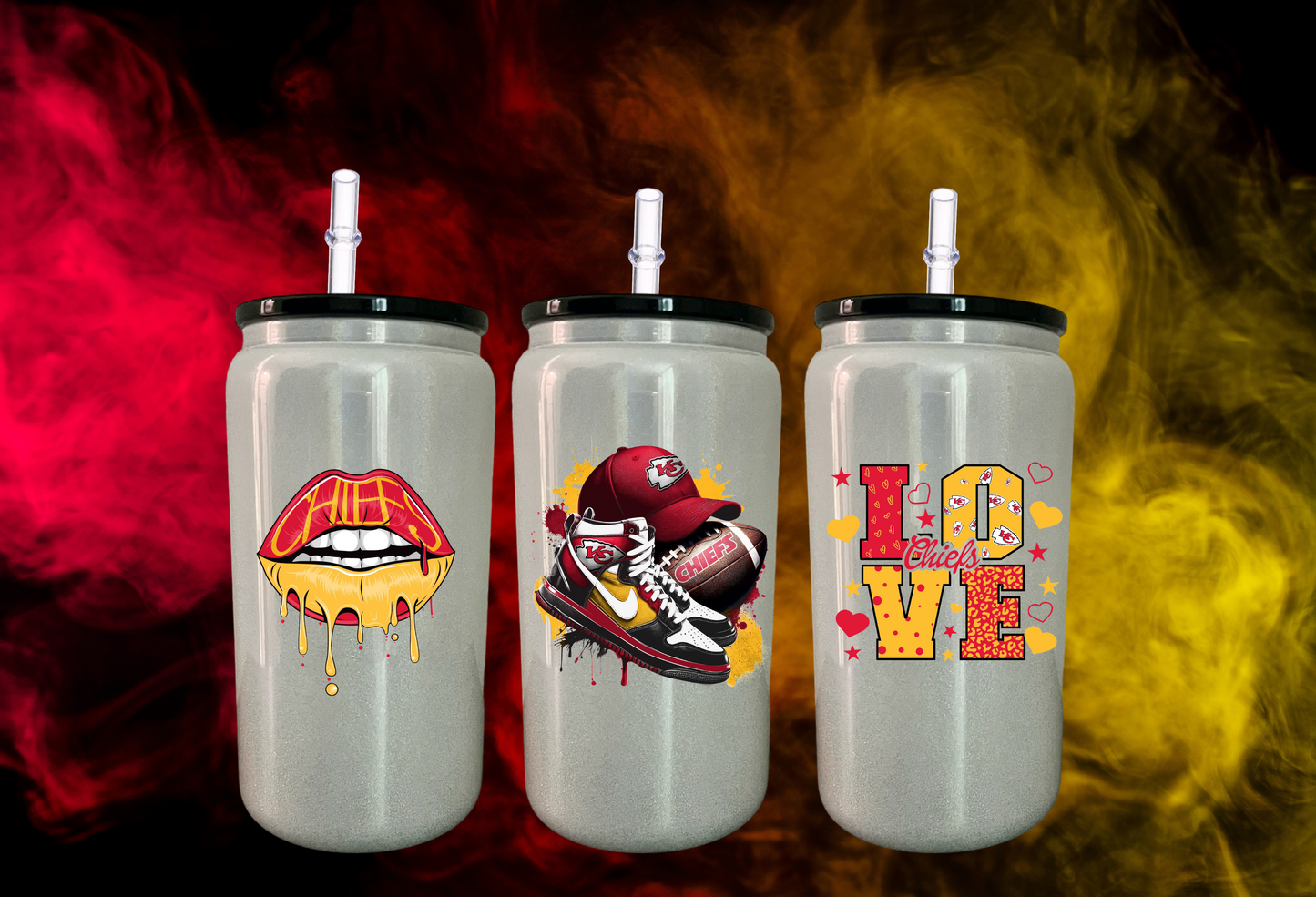 16oz Kansas City Chiefs Shimmer Glass Can