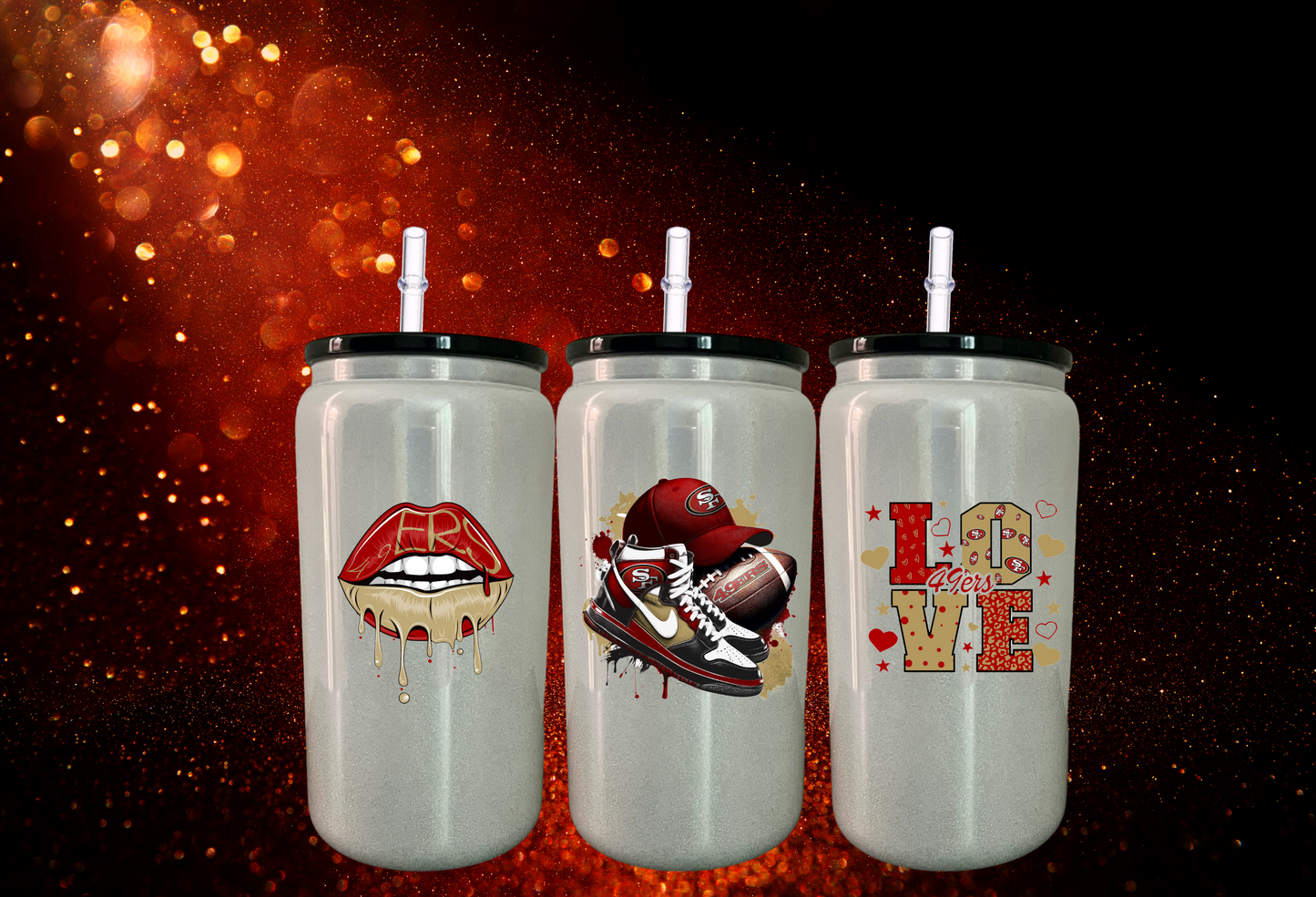 16oz San Francisco 49ers Shimmer Glass Can