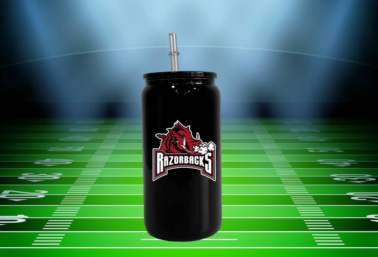16 oz Single Wrap Black Out Arkansas Razorback Glass Can