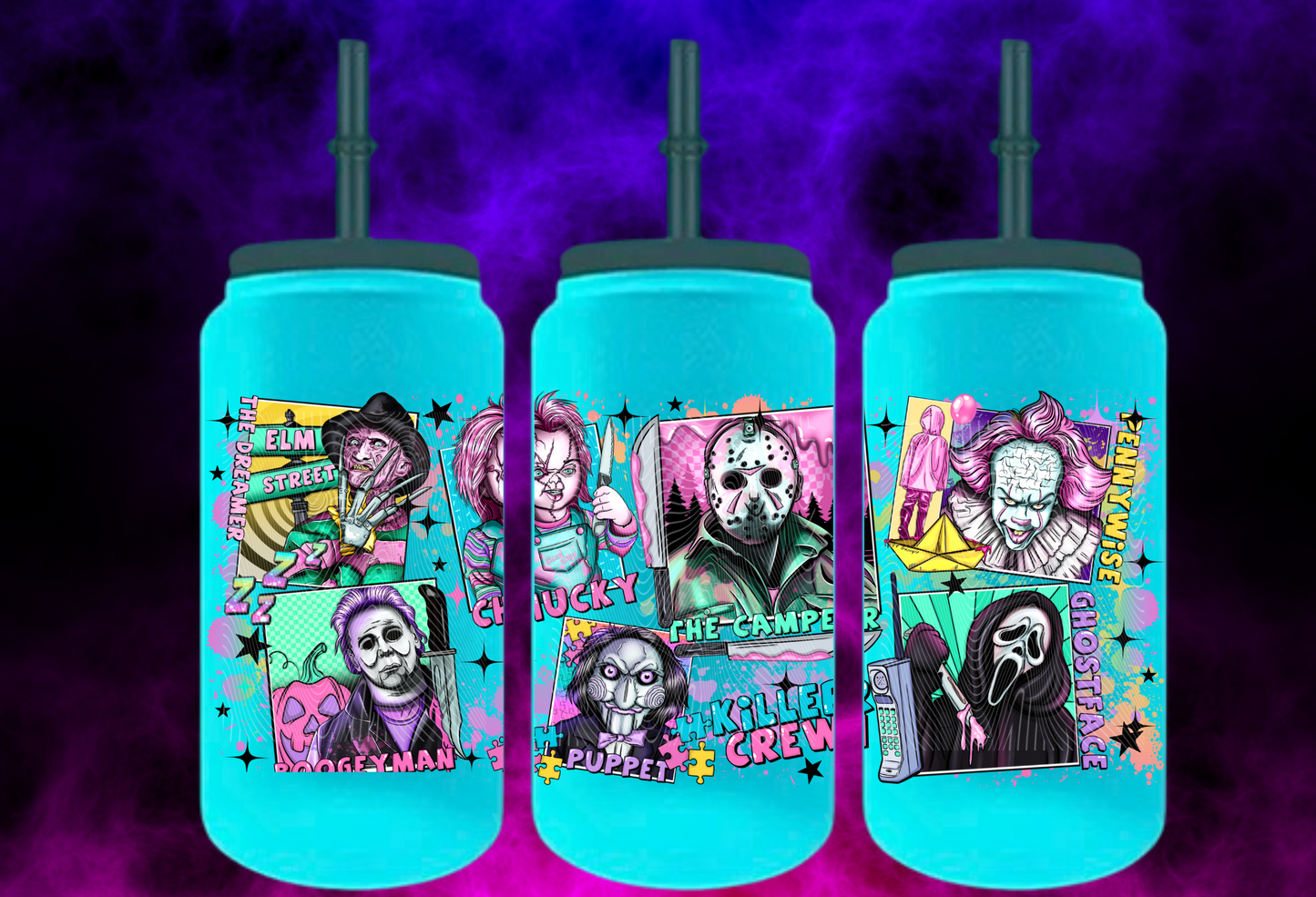 16oz Blue Glow In the Dark Nightmare Squad Stainless Steel Can Tumbler