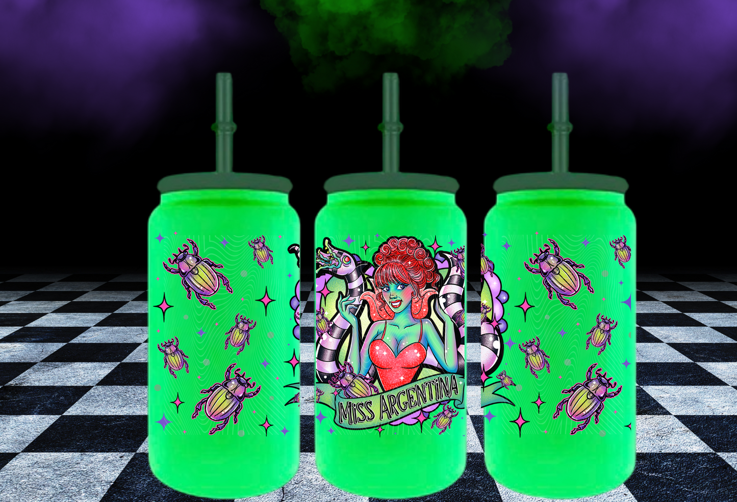 16oz Green Glow in the dark stainless steel Miss Argentina can tumbler