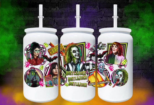 16oz Green Glow in the dark stainless steel Inspired Beetlejuice can tumbler