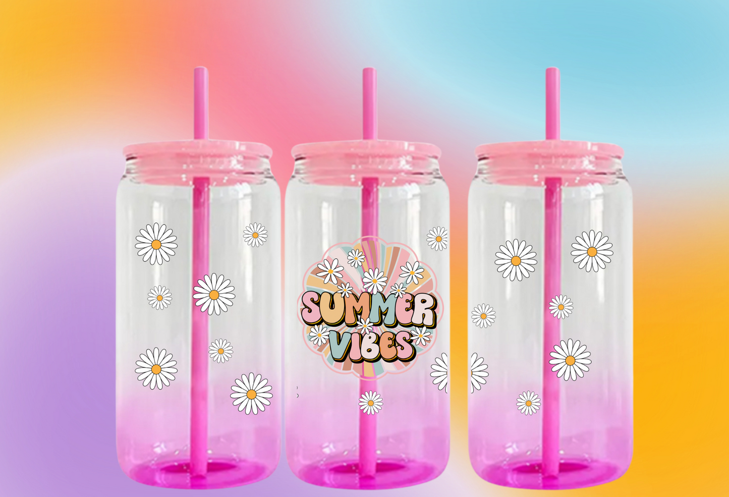 16 oz Pink Ombre Glass Can Summer Vibes