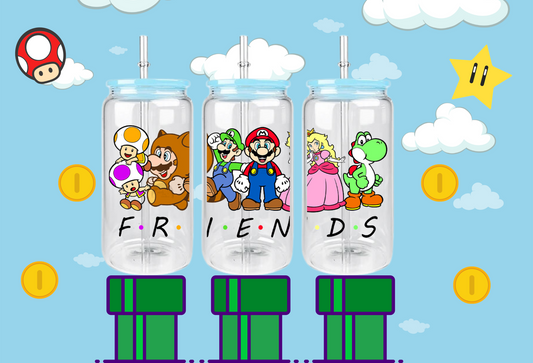 16 oz Mario- Luigi & Friends Glass Can