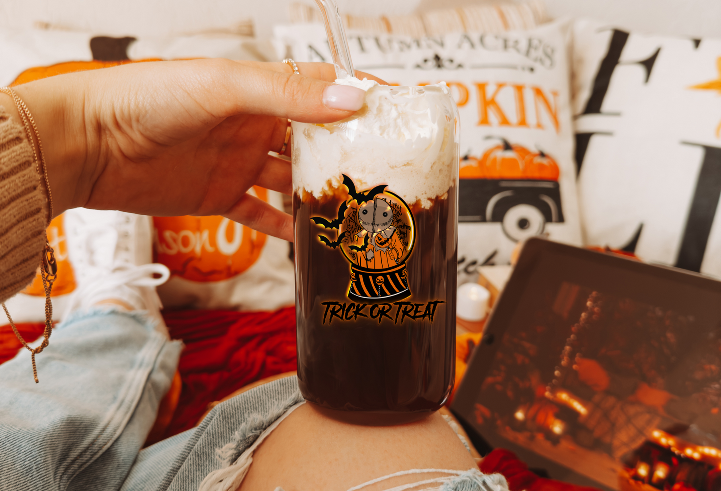 Canette de bière en verre de 16 OZ, image unique « Trick or Treat » 