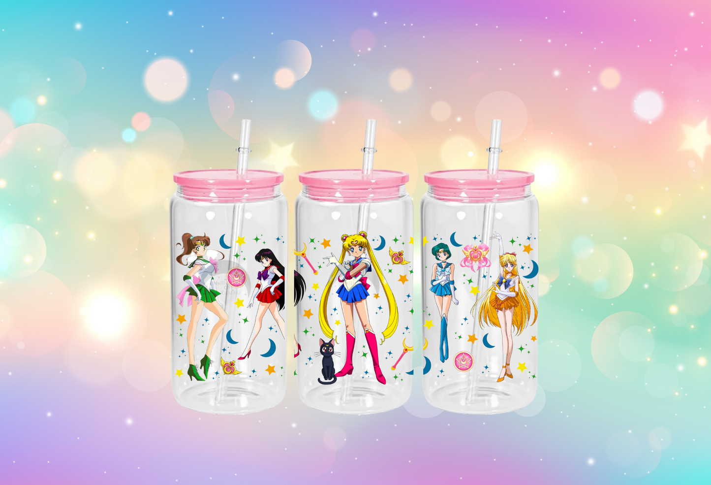 16 OZ Glass Can Full Wrap Image 'Sailor Moon"