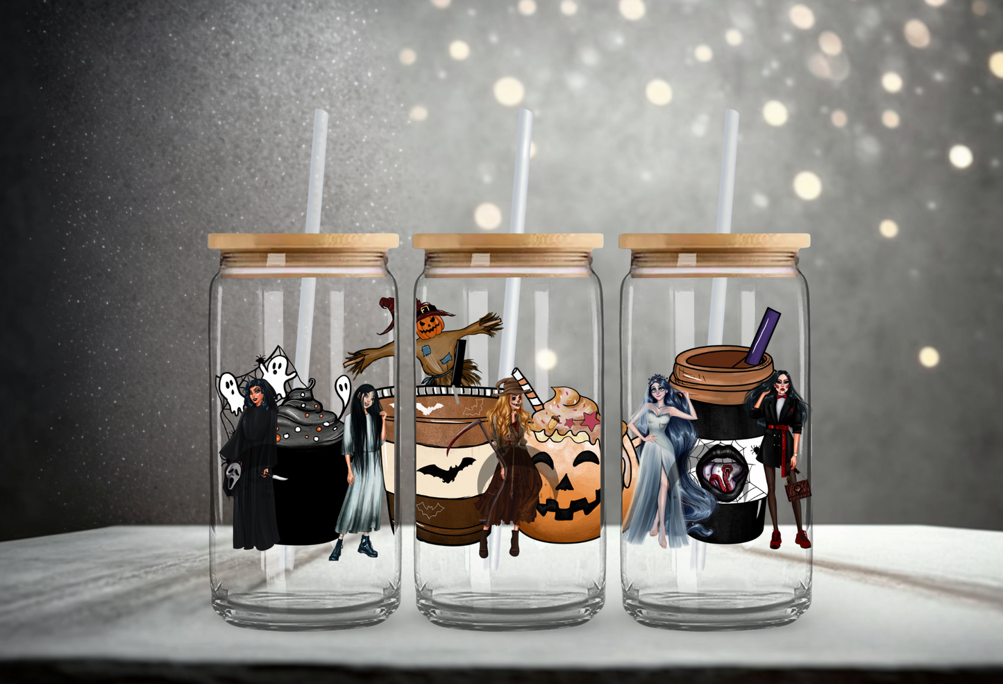 16oz Halloween Princess Glass Can