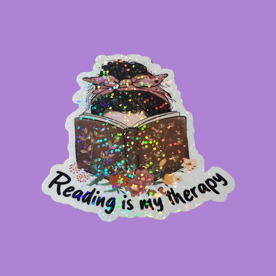 Reading is my therapy holographic sticker