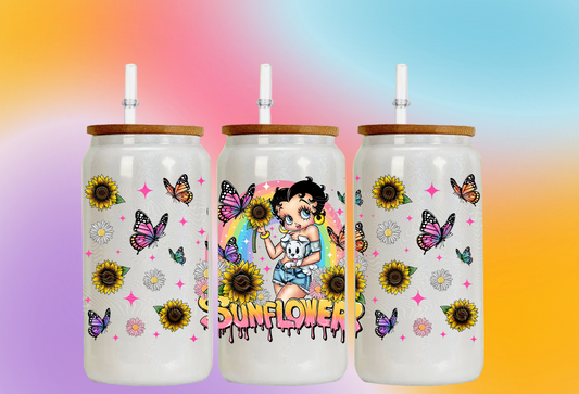 16 oz Shimmer Glass Can "Sunflower"