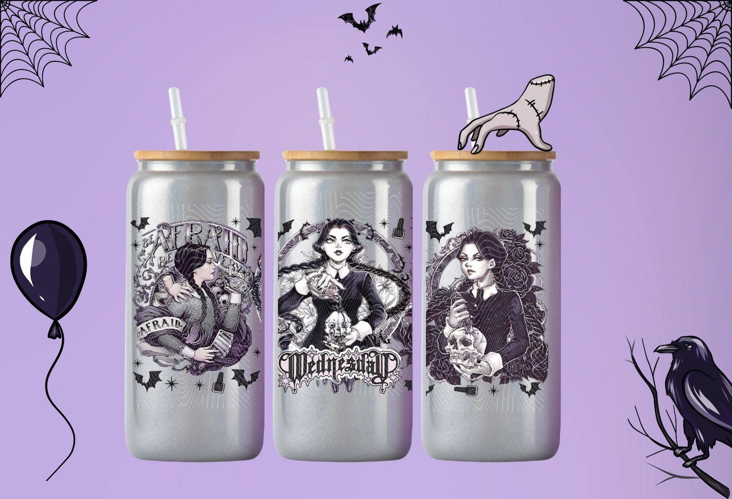 16 oz Black & White Wednesday Grey Glass Can